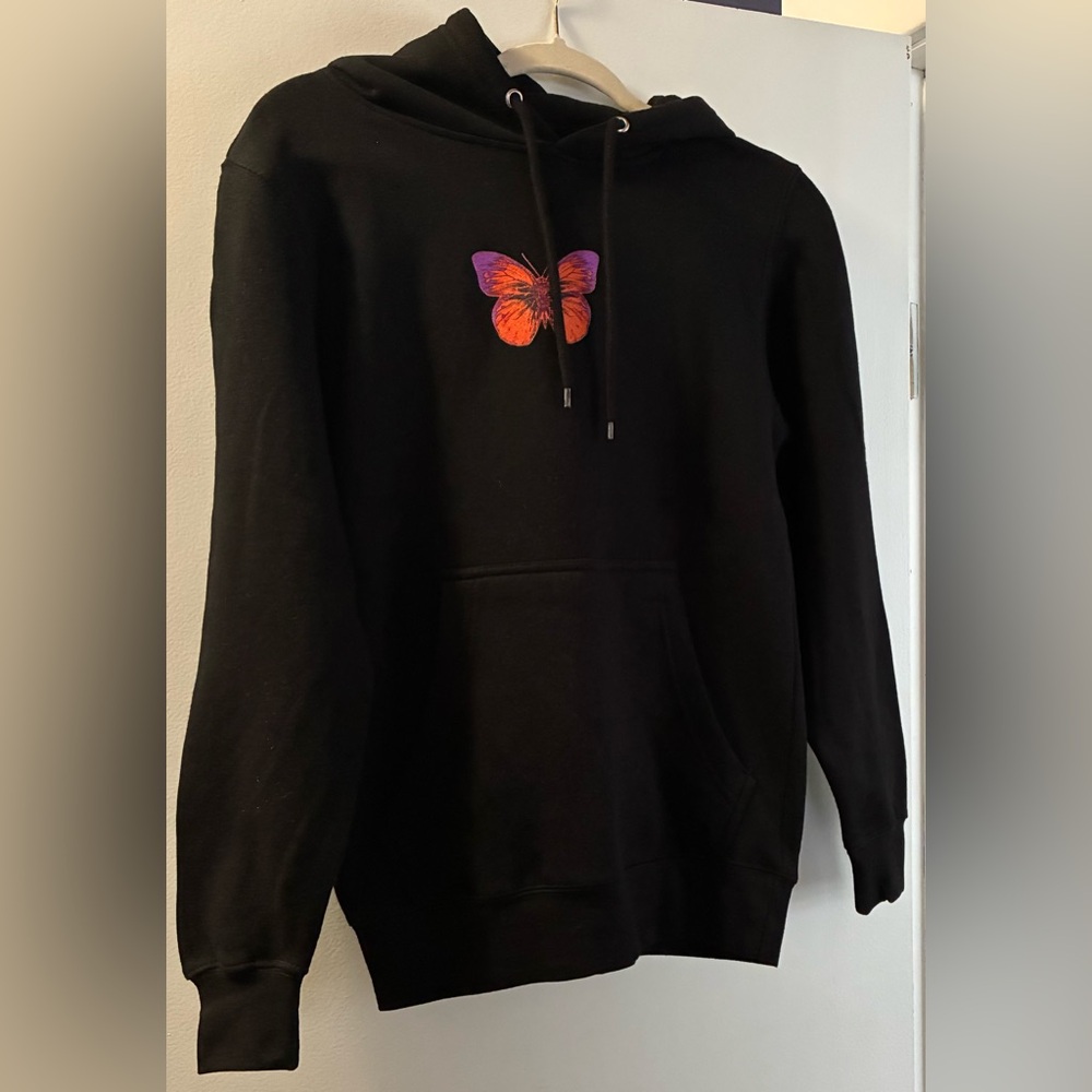 Vitriol True Essence Black Hoodie with Orange Butterfly Graphic Unisex xs